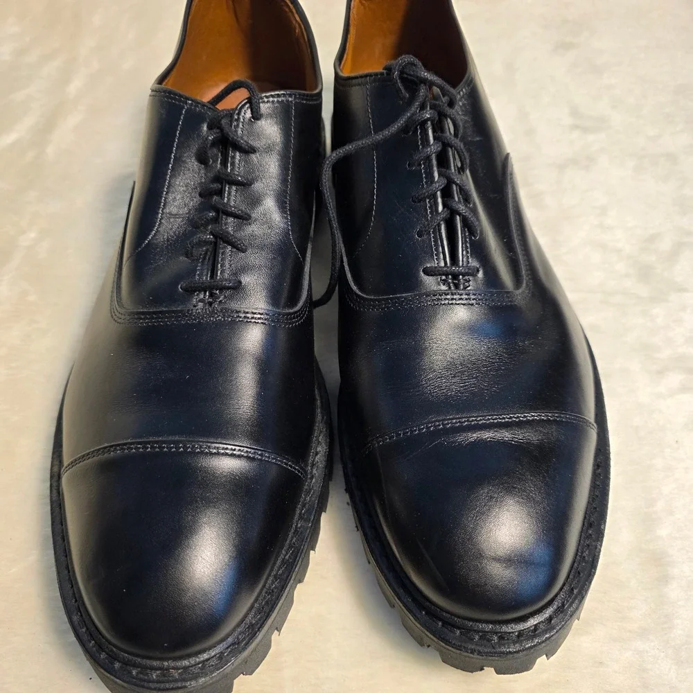 Allen Edmonds Park Avenue Lug Sole Black Leather Cap Toe Oxfords Mens 12 D NEW